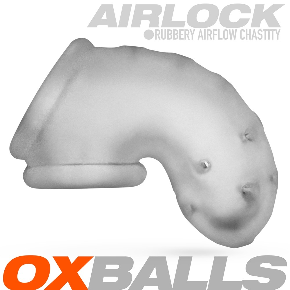 Airlock chastity cage made of soft, ventilated silicone.
