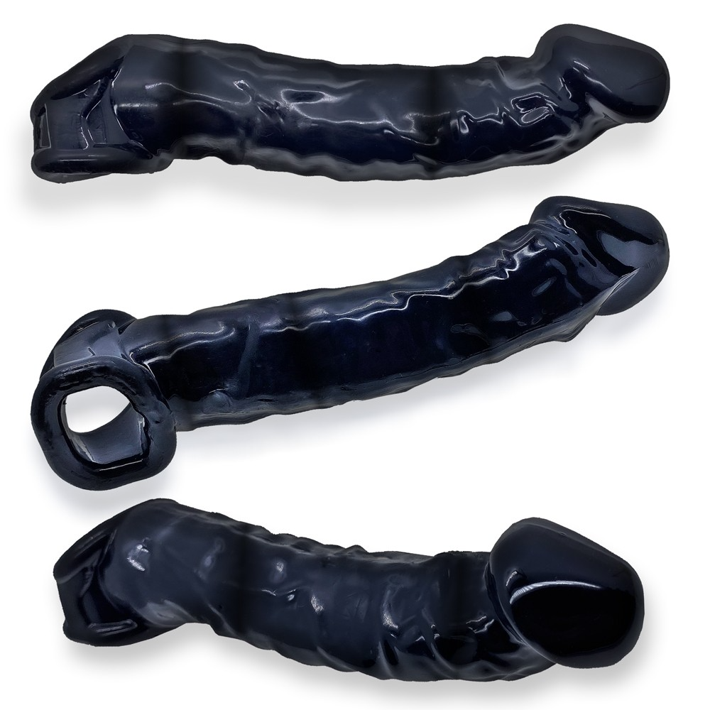 Black Muscle Bandit Slim FlexTPR cocksheath with textured shaft and ring base.