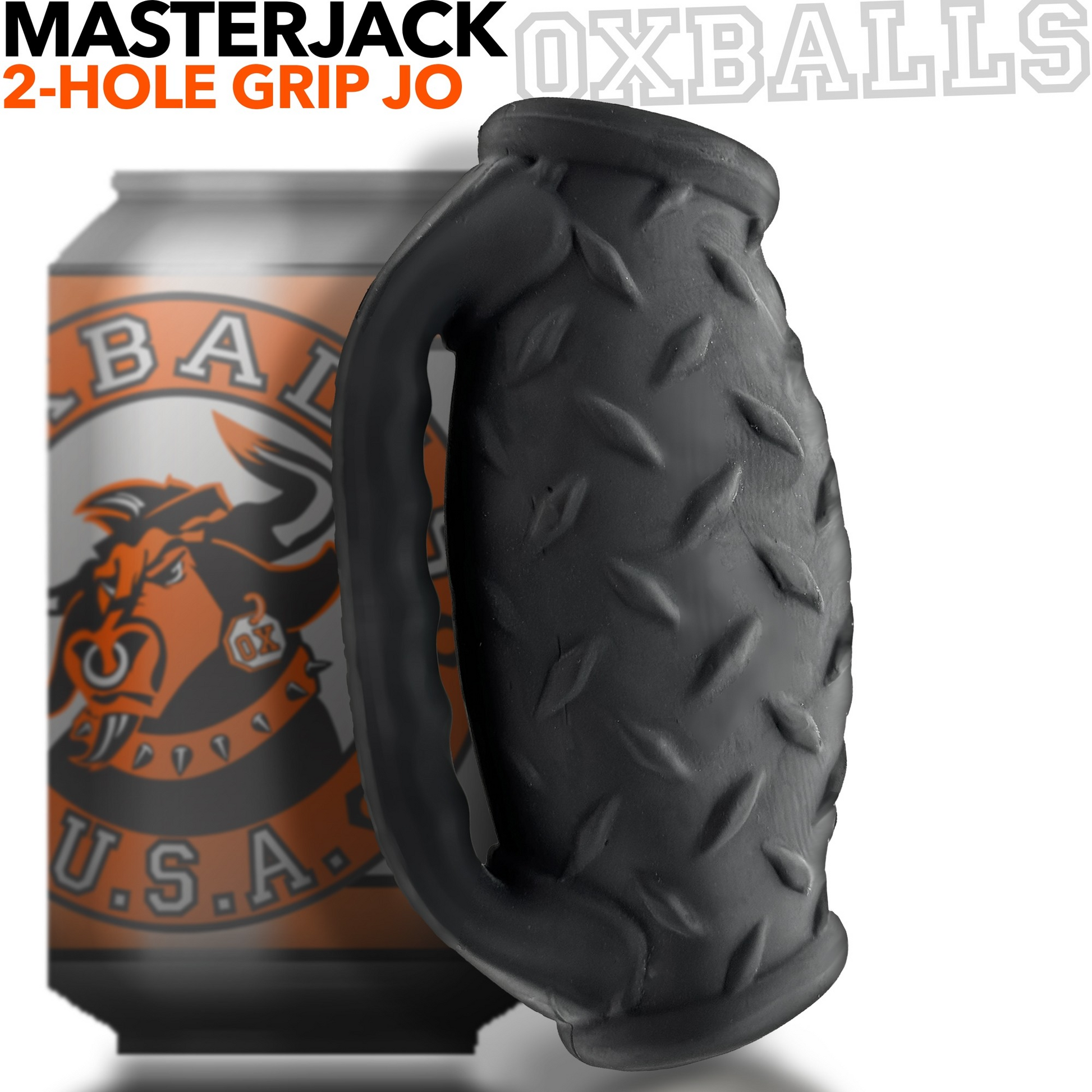 Black Masterjack silicone stroker with a diamond plate grip and handle.