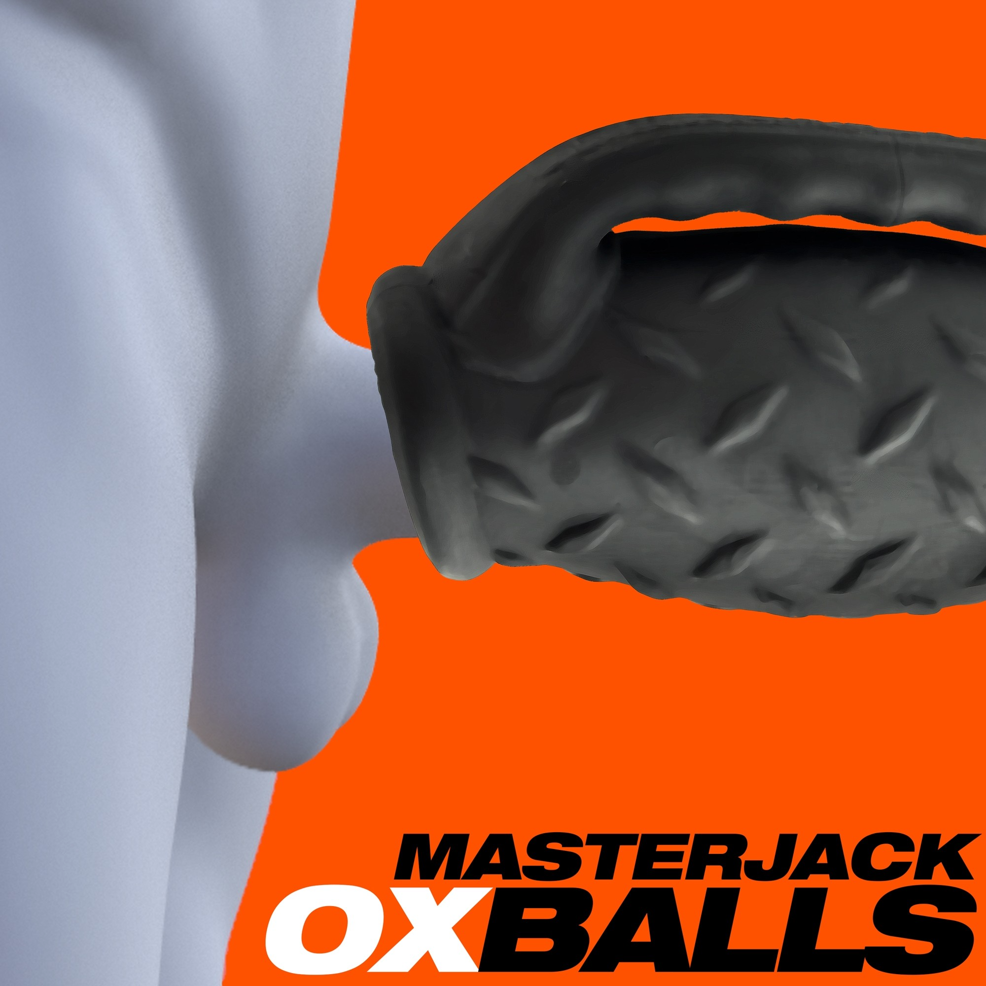 Black silicone stroker with a textured handle and diamond plate grip.