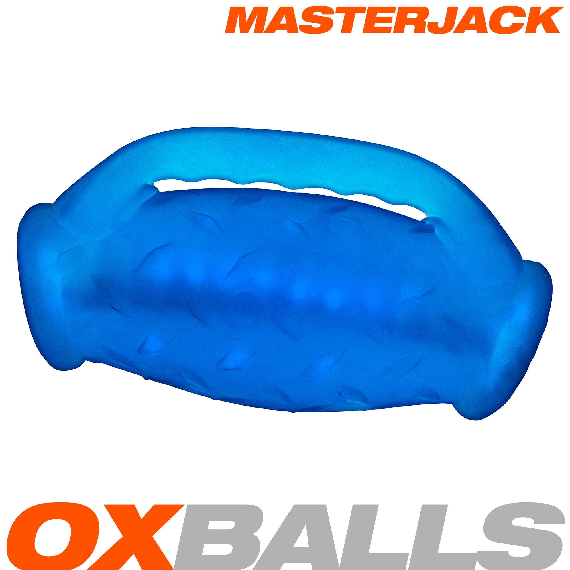 Masterjack Blu Ice silicone stroker with textured grip and handle.