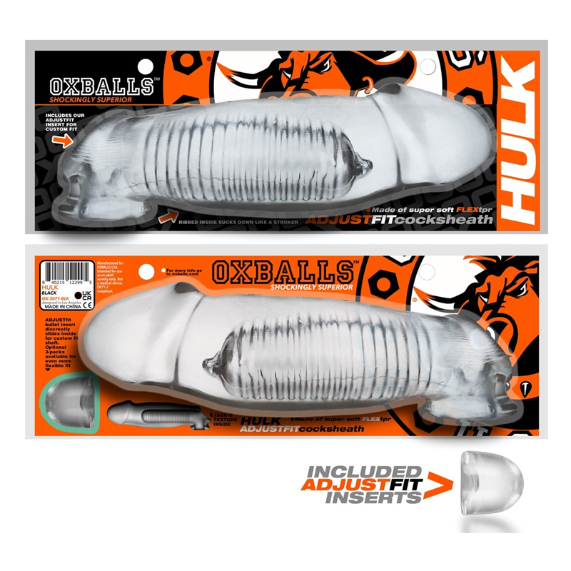 Clear Hulk cocksheath extension with inner ribs and adjustable fit insert.