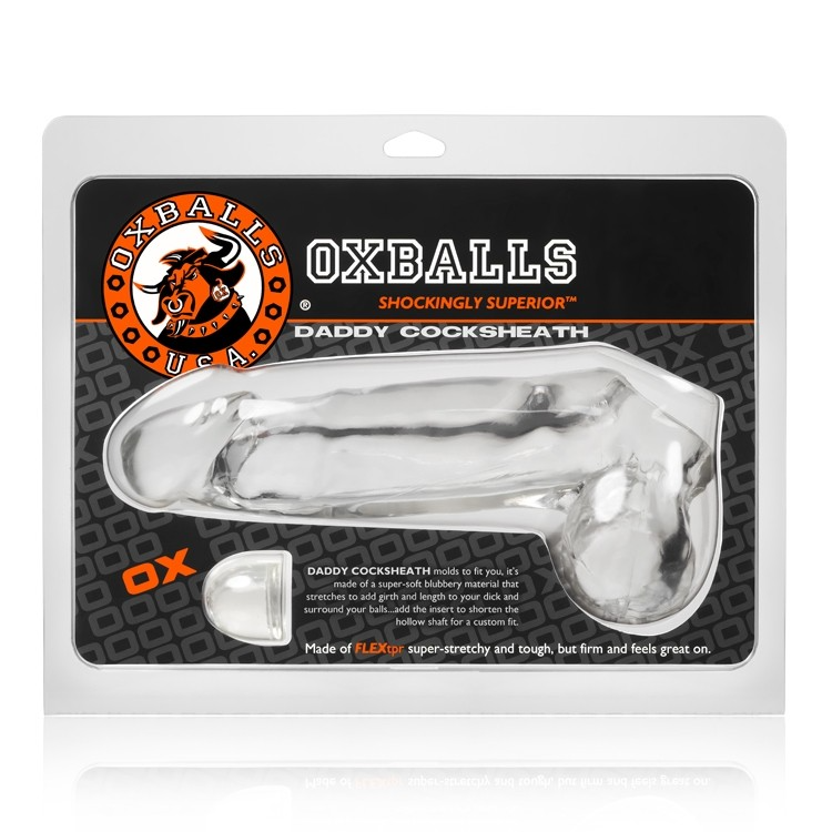 Clear Daddy Cocksheath extender made of SuperFLEXtpr material.