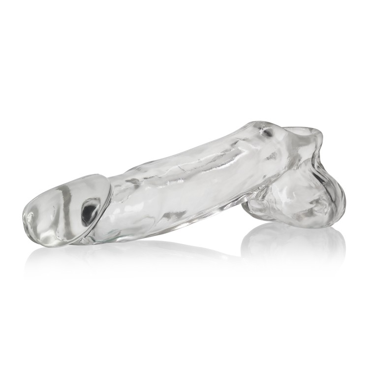 Clear cock sheath extender with a realistic design and ballbag.