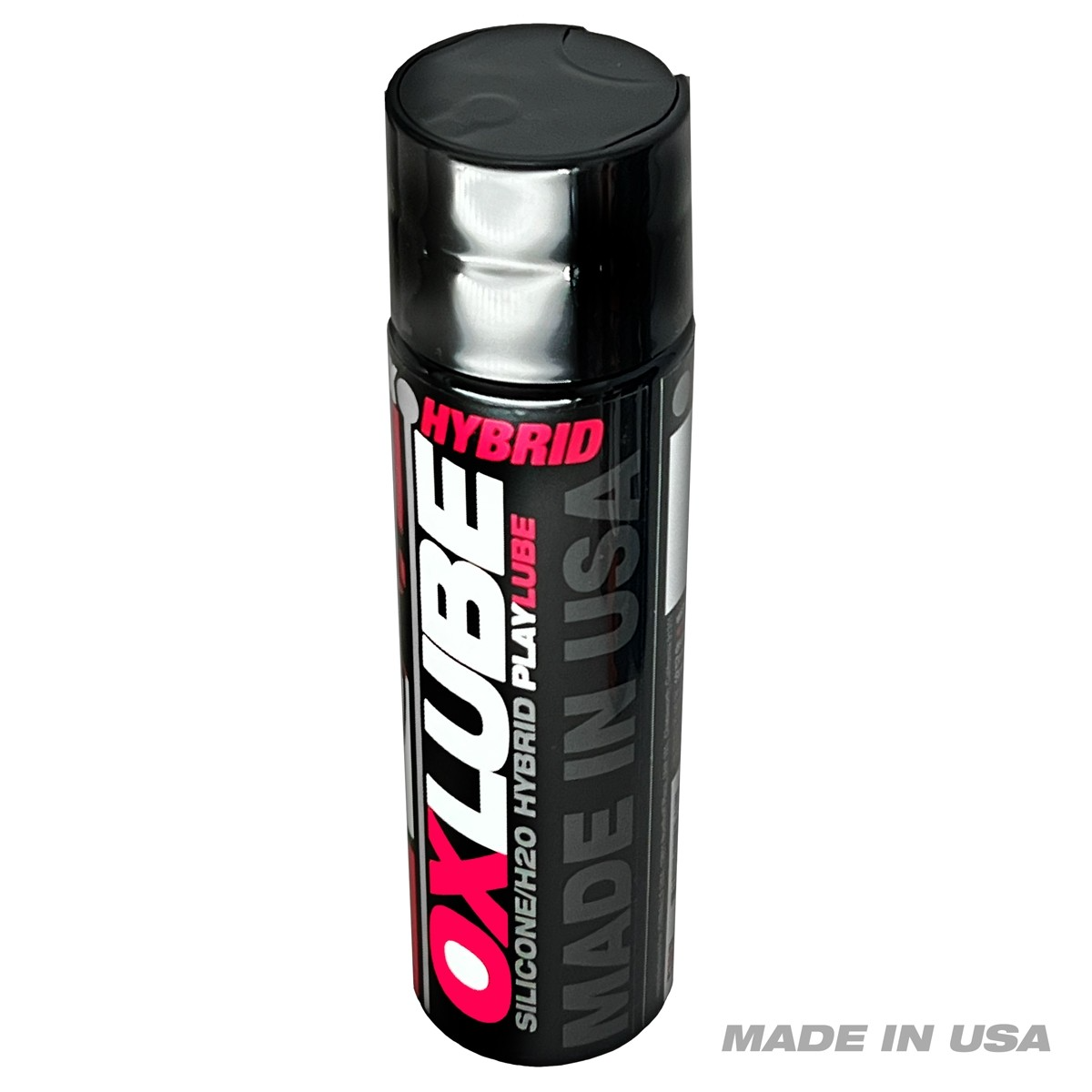 A black bottle of Ox Lube hybrid silicone and water-based lubricant with "MADE IN USA" visible.