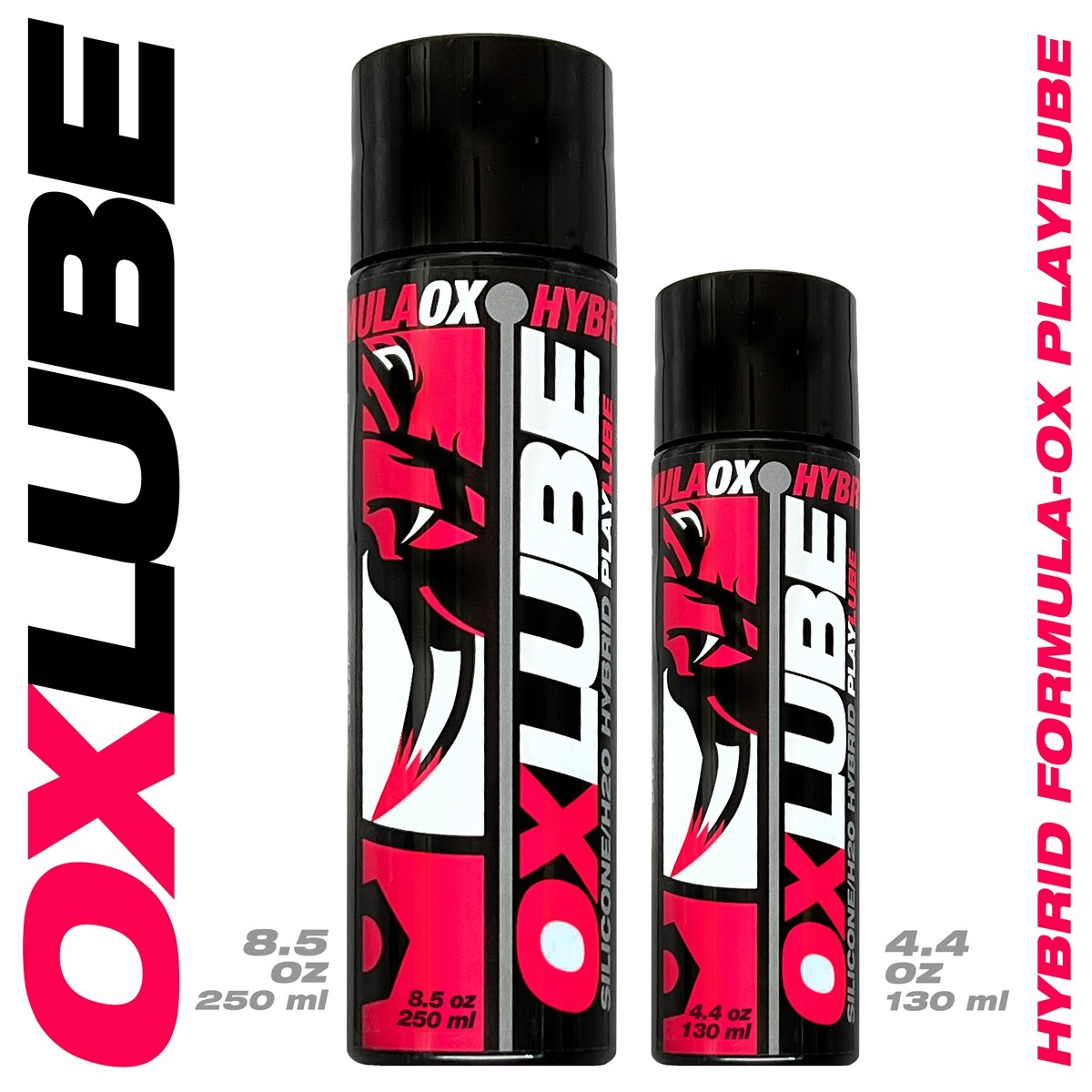 Two bottles of Ox Lube, one larger than the other, with red and black labels.
