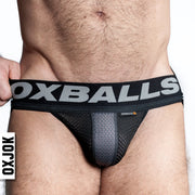 Black Airmesh jockstrap with grey logo waistband and cock ring.