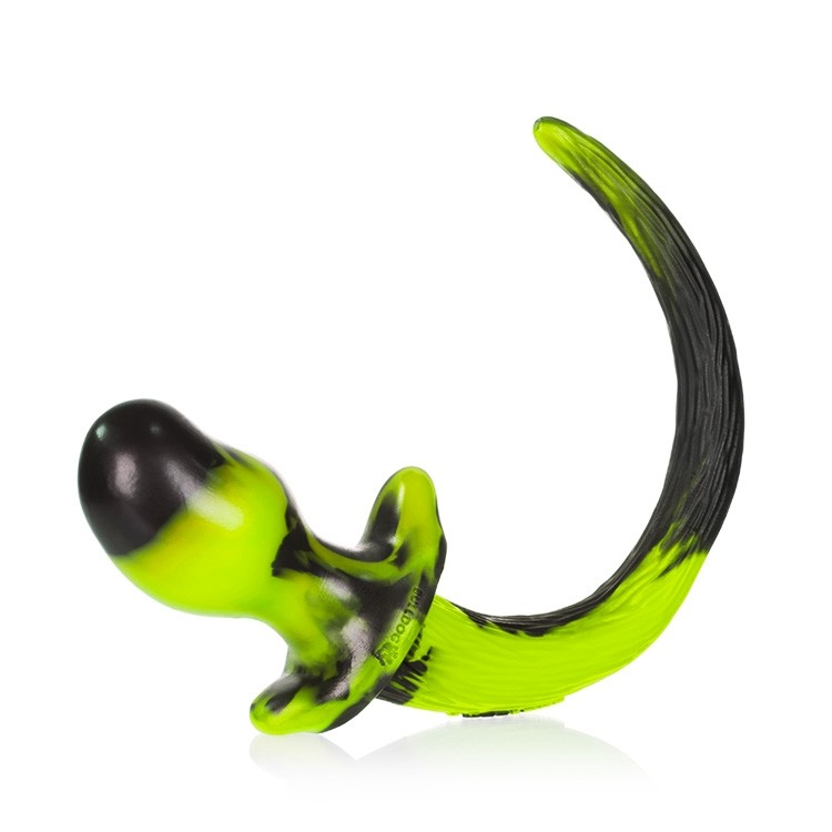 Acid swirl patterned silicone puppy tail anal plug.