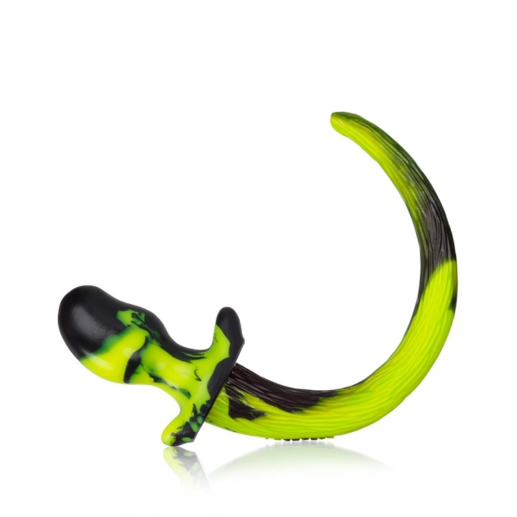 Beagle Silicone Puppy Tail Anal Plug in acid swirl pattern.
