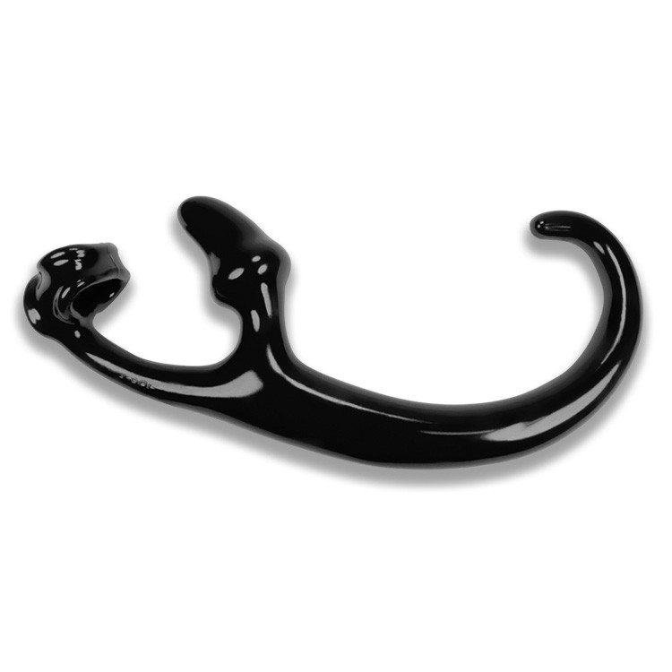 Black alien tail anal plug with built-in cocksling.