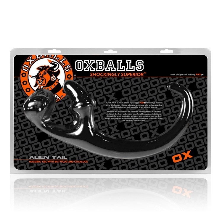 Black Alien Tail anal plug with built-in cocksling.