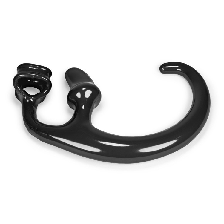 Black alien tail anal plug with built-in cocksling.