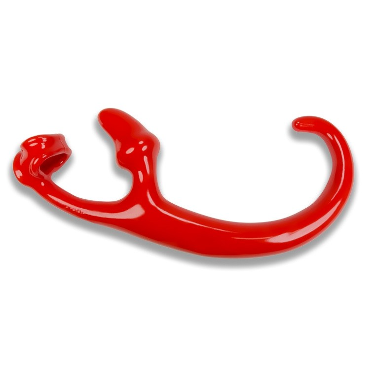 Red alien tail anal plug with cocksling.