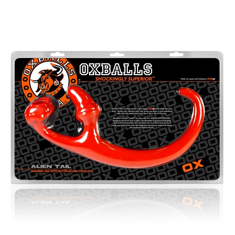 Red Alien Tail anal plug with cocksling made of SuperFLEX TPR.
