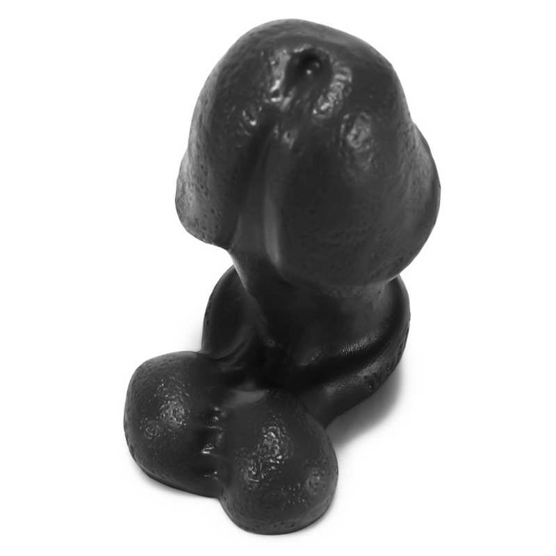 Black silicone stumpy anal plug with textured surface.