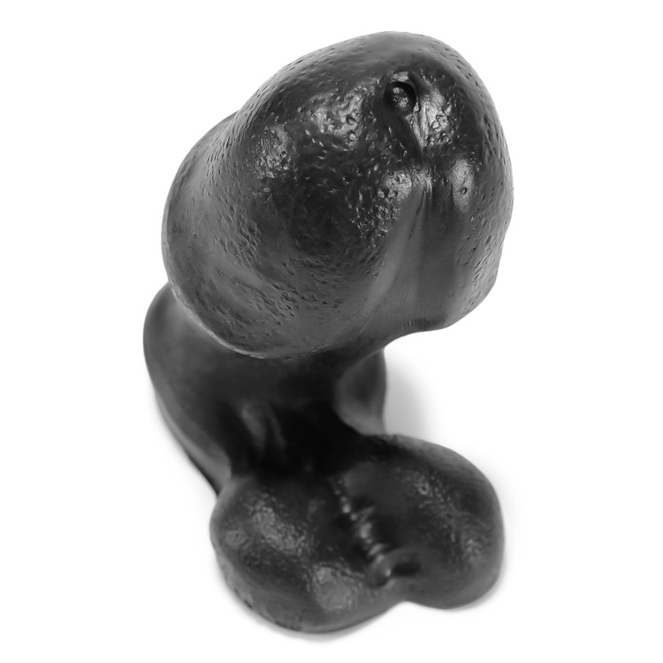 Black silicone anal plug with a textured head and flared base.