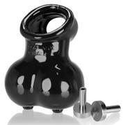 Black Sacksling-2 electro ball sack and cock sling with two metal attachments.