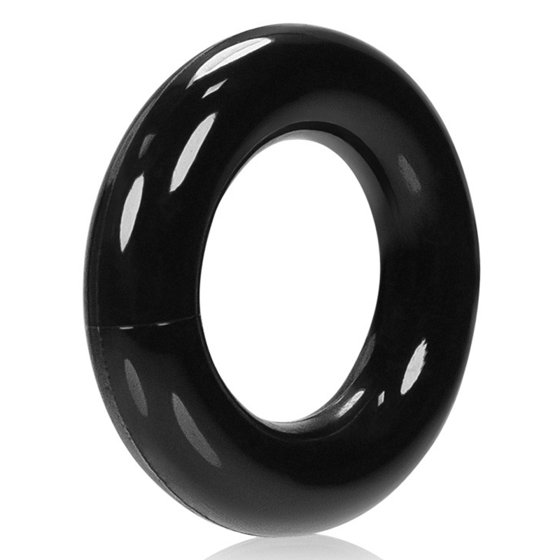 Black stretchy jelly cock ring with a glossy finish.