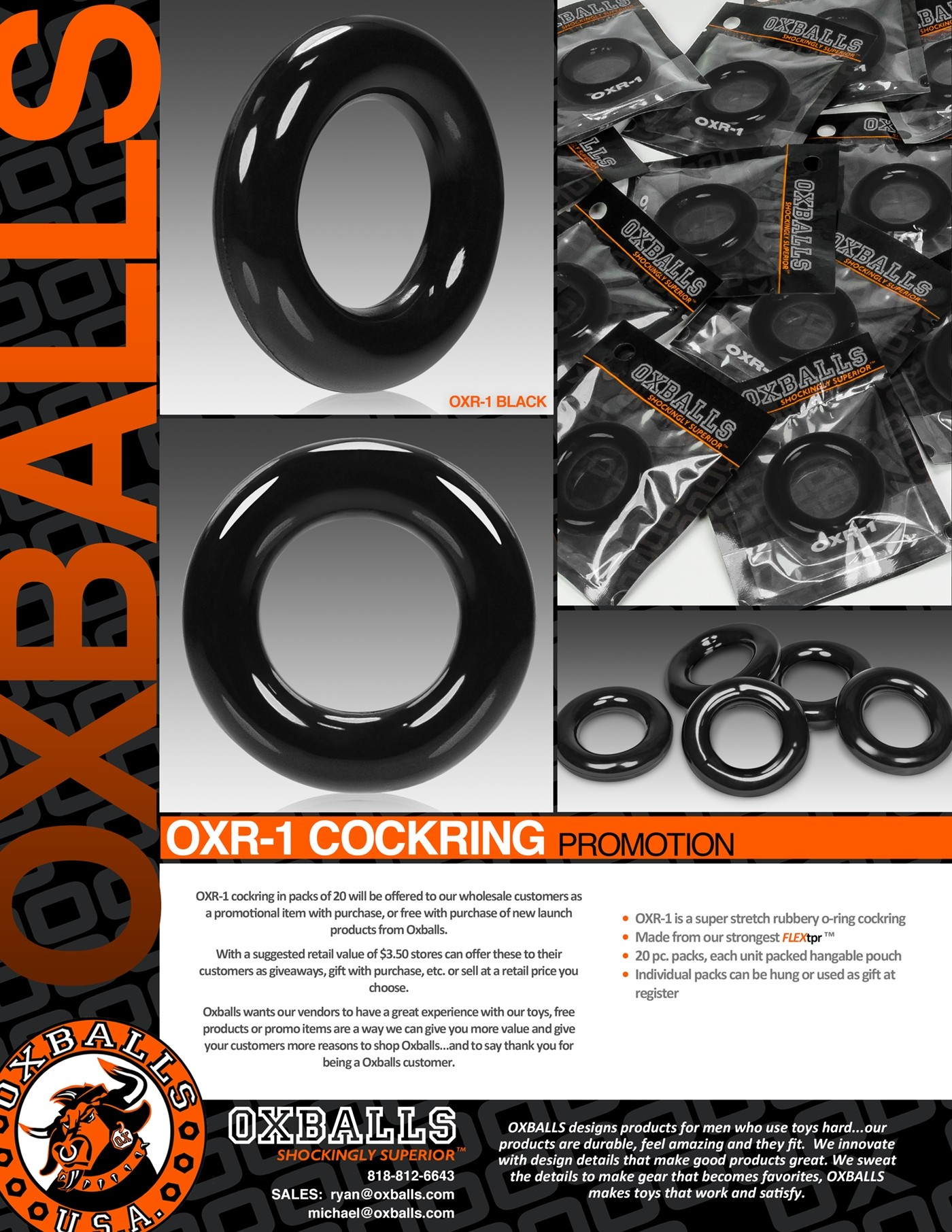 Black OXR-1 stretchy jelly cock rings in a 20-pack.