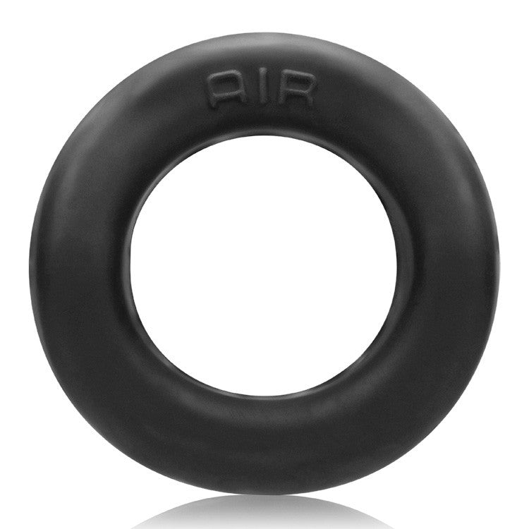 Black silicone airflow cock ring with "AIR" embossed on it.