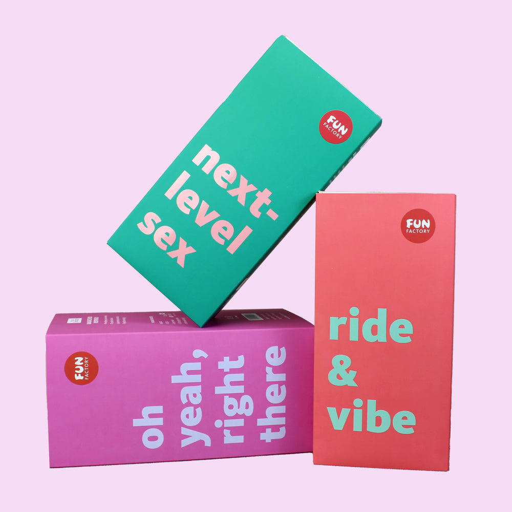Fun Factory Manta and Volta vibrating pleasure set with playful text.