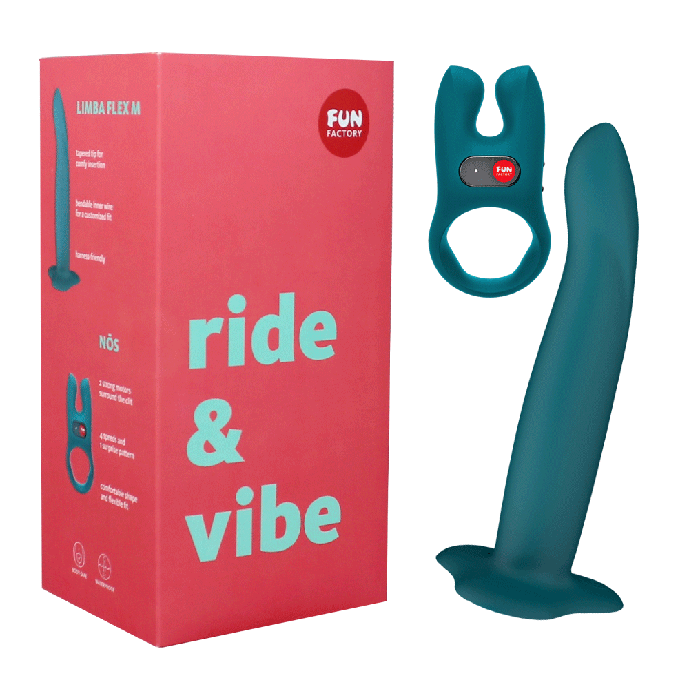 A teal couples vibrator set with a flexible G-spot toy and a clitoral stimulator.
