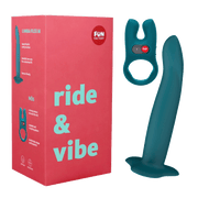 A teal couples vibrator set with a flexible G-spot toy and a clitoral stimulator.
