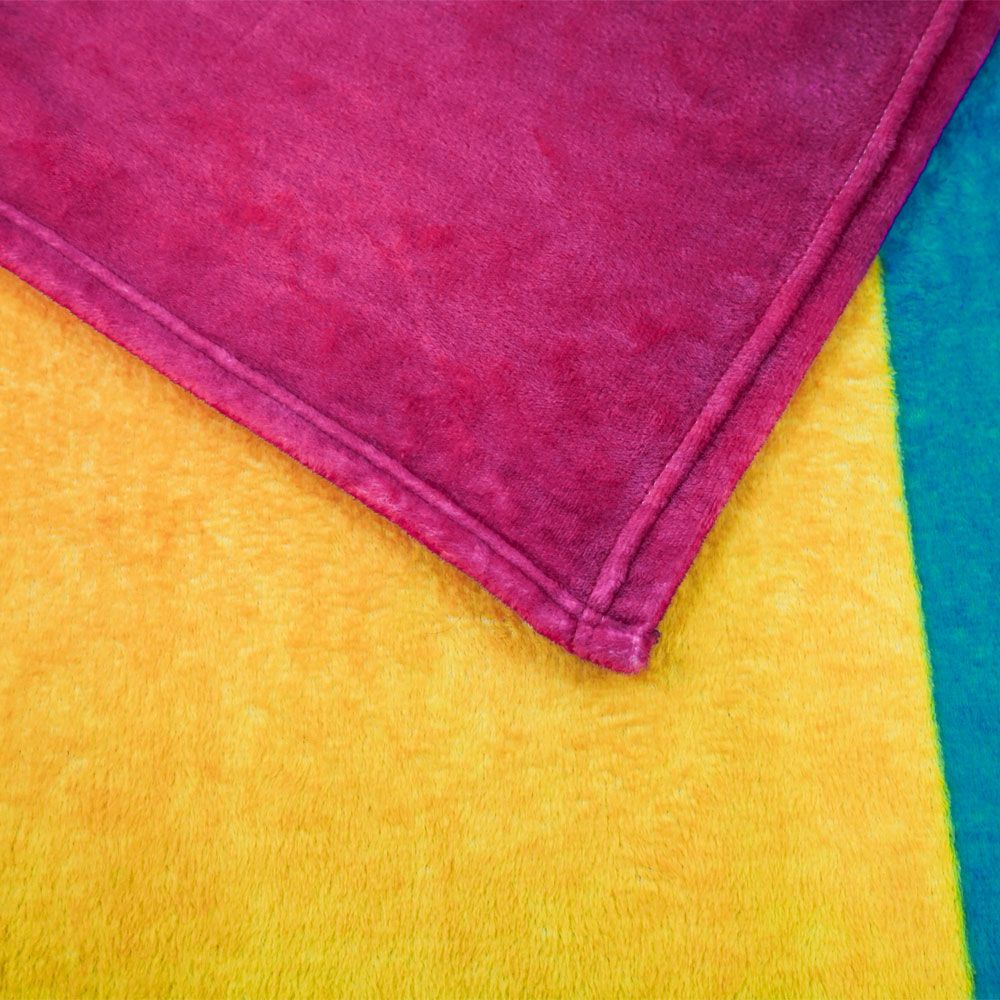 A plush fleece blanket with pansexual pride colors.