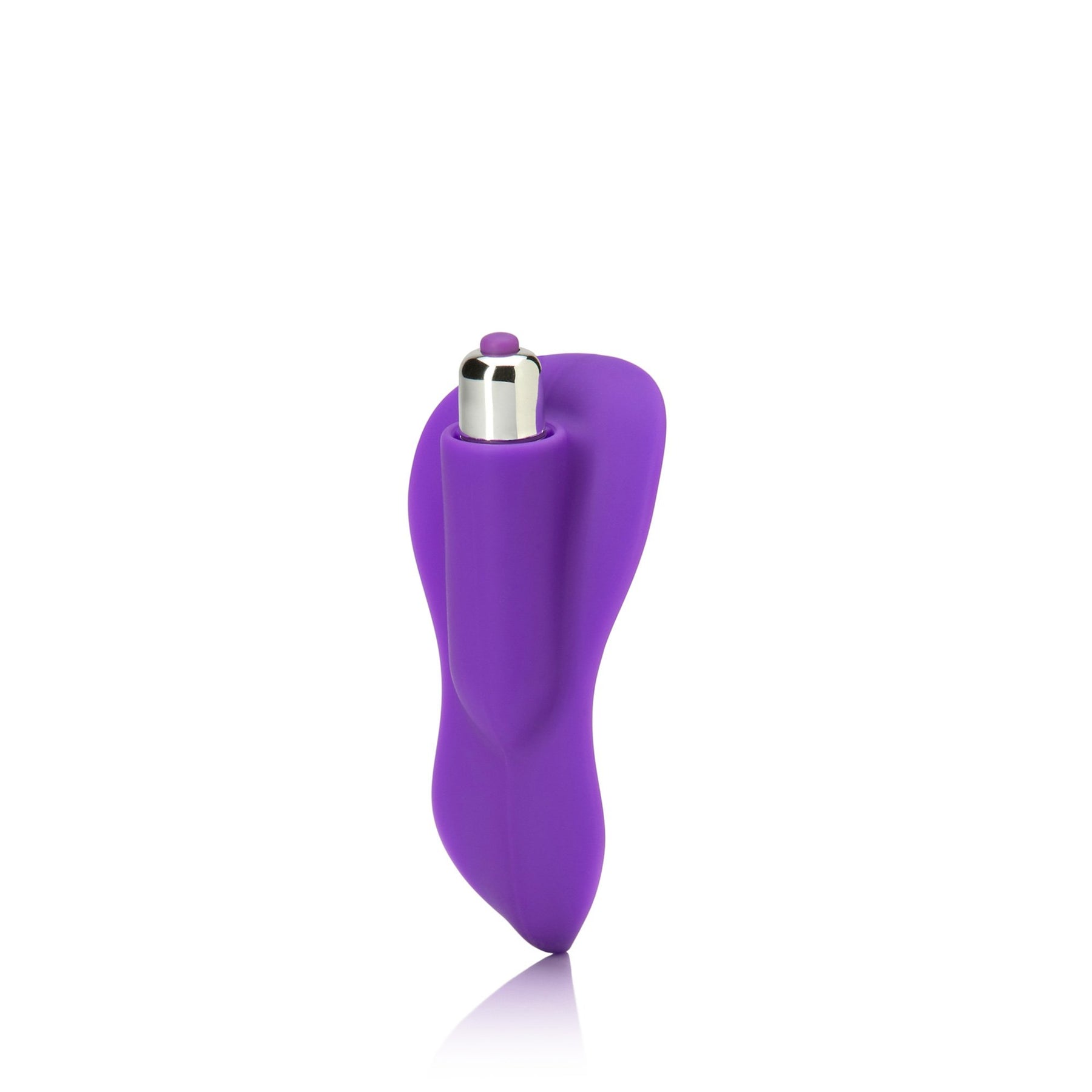 Purple silicone clitoral vibrator with a silver and purple tip.