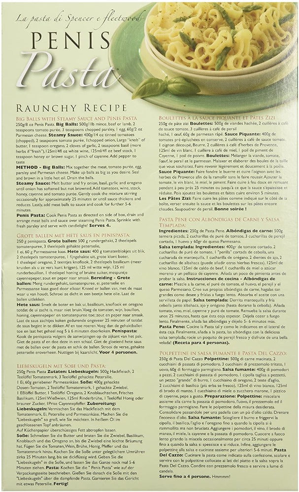 Pasta a forma di pene, 200g, per un regalo divertente.