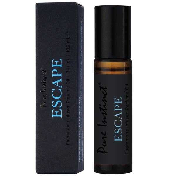 Pure Instinct Escape Pheromone Perfume Oil for men in a rollerball bottle.
