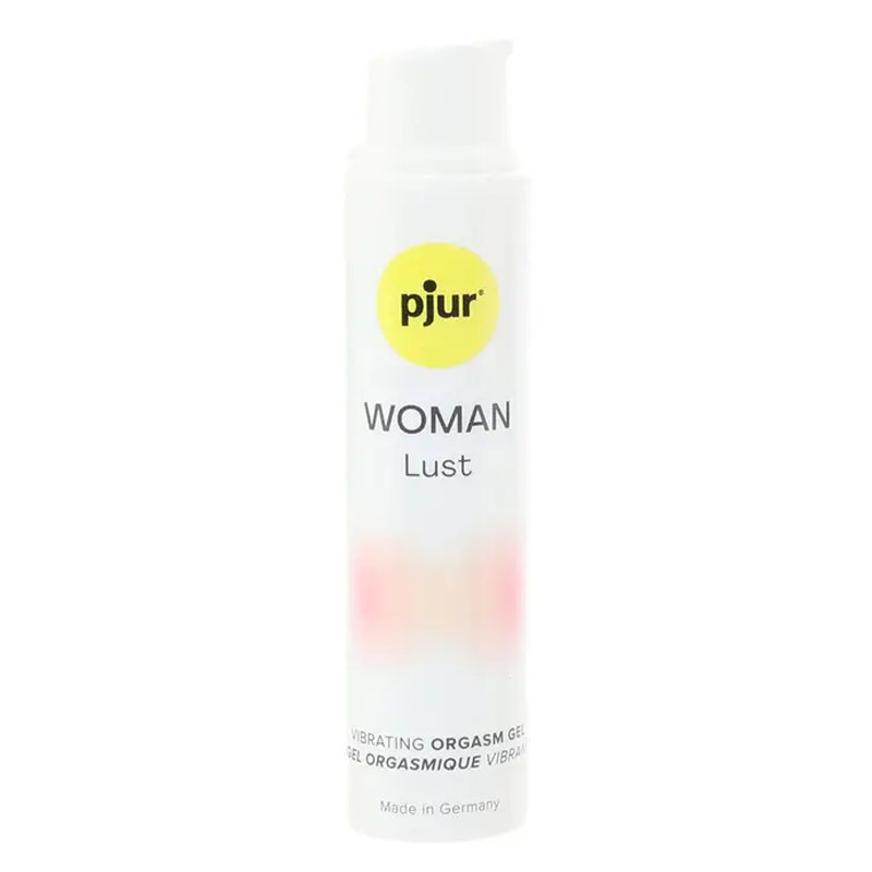 Pjur Woman Lust stimulating orgasm gel in a white pump bottle.