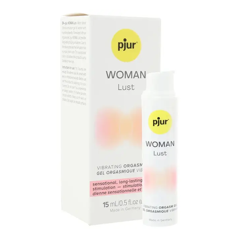 Pjur Woman Lust stimulating orgasm gel in a 15ml bottle.