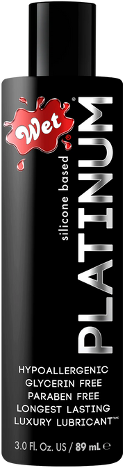 Wet Platinum Silicone Lubricant, 3 oz, hypoallergenic and paraben free.
