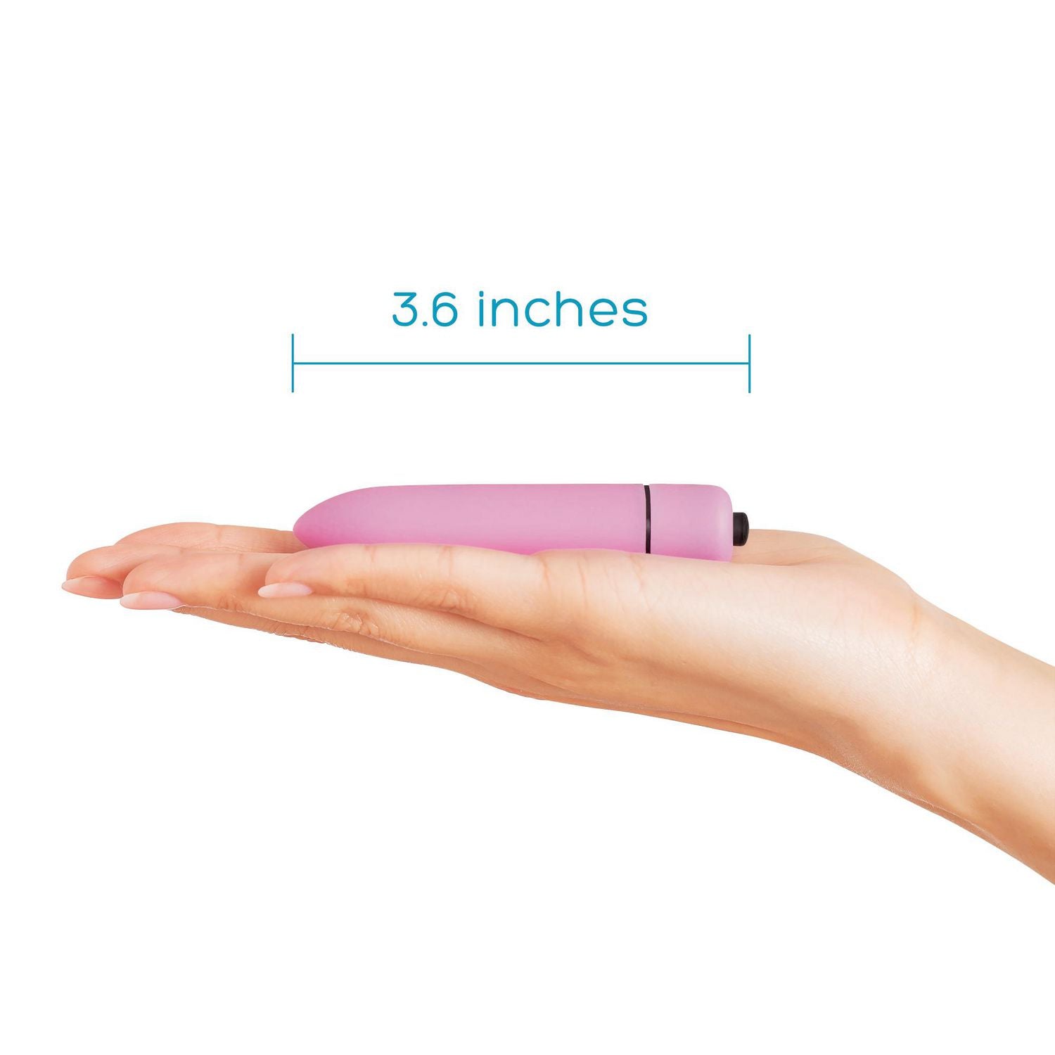 Pink intimate groomer and shaver, 3.6 inches long, held in a hand.