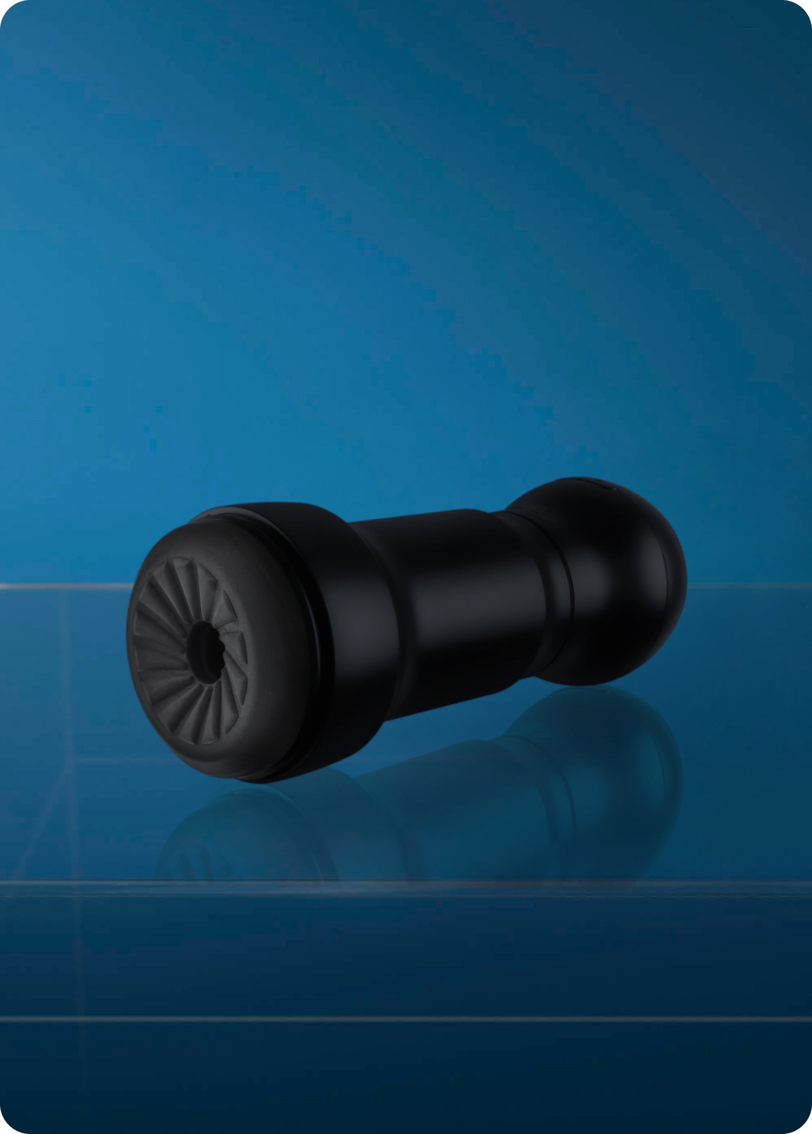 Black app-controlled stroker and suction combo with textured interior.