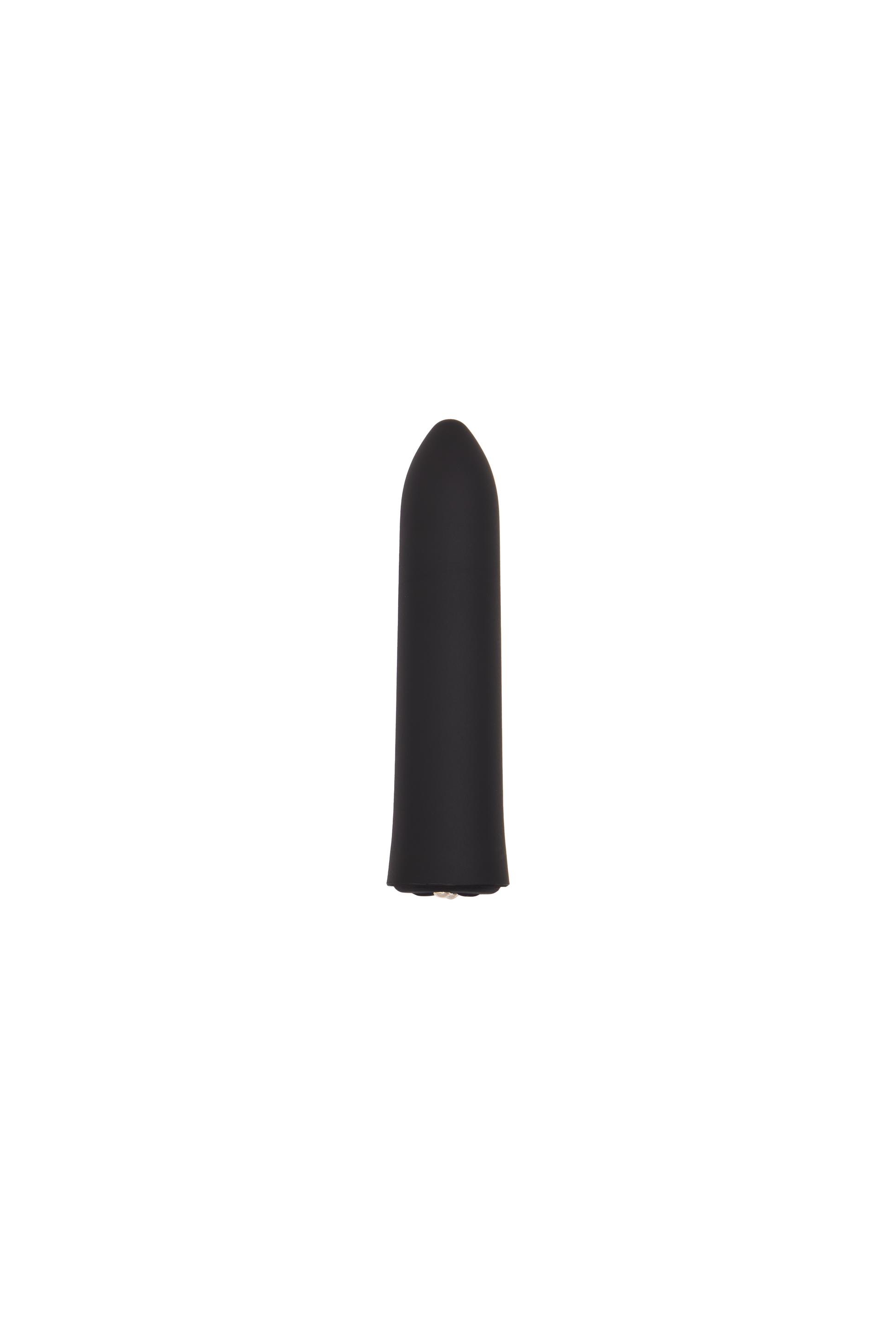 Black silicone bullet vibrator with a tapered tip.