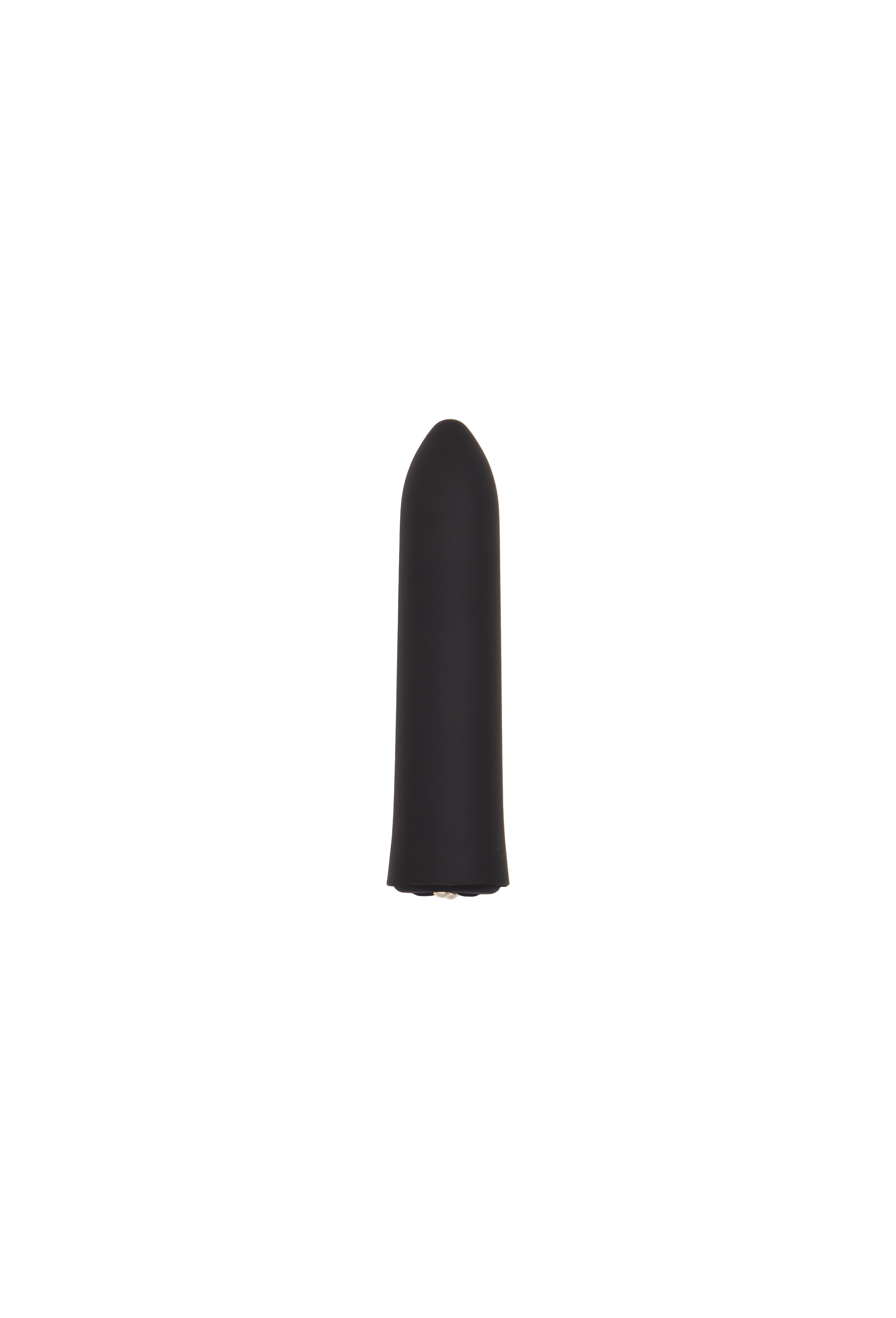 Black silicone bullet vibrator with a tapered tip.