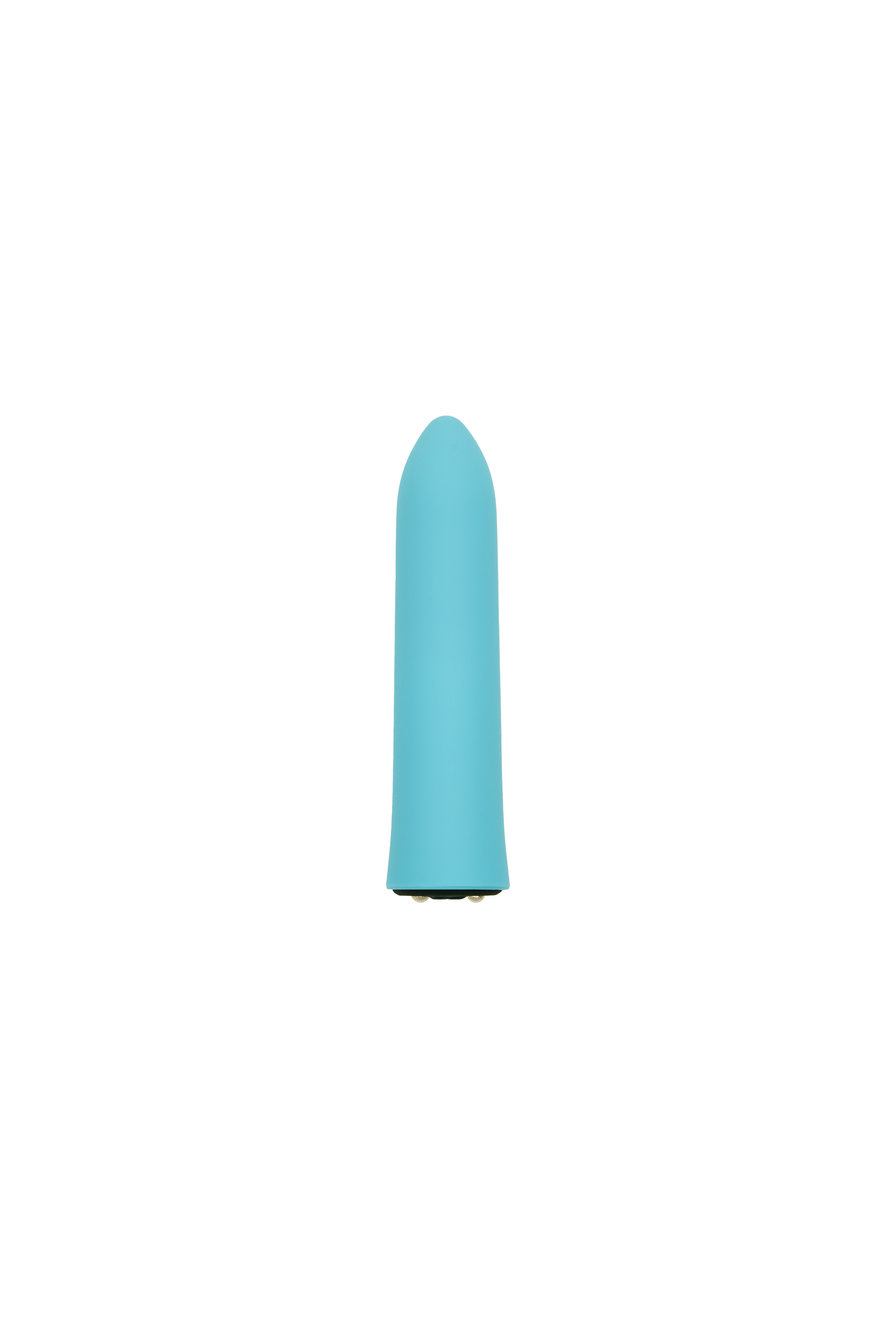 A teal silicone bullet vibrator with a tapered tip and metallic base.