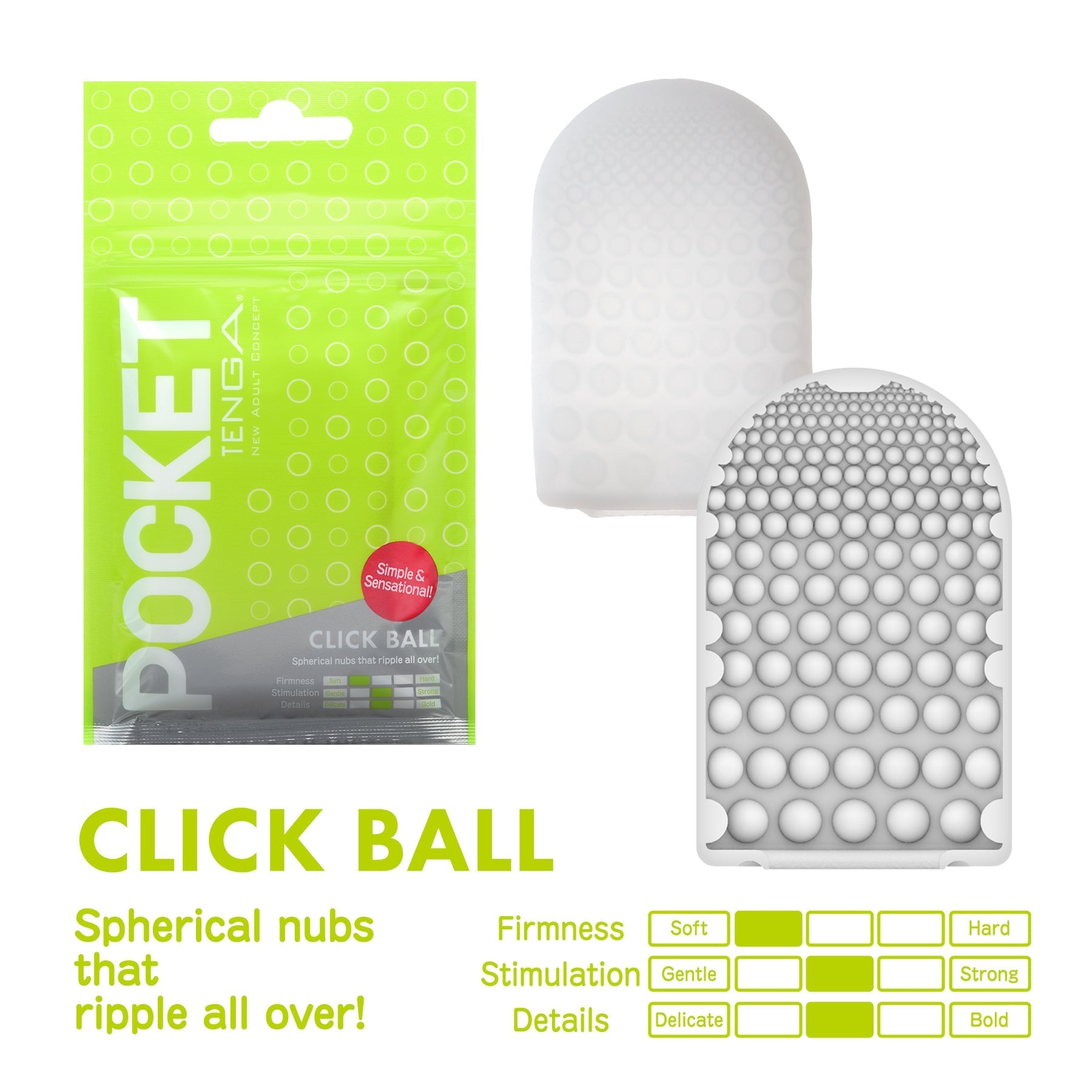 Pocket Tenga Click Ball disposable male masturbation sleeve with spherical nubs.