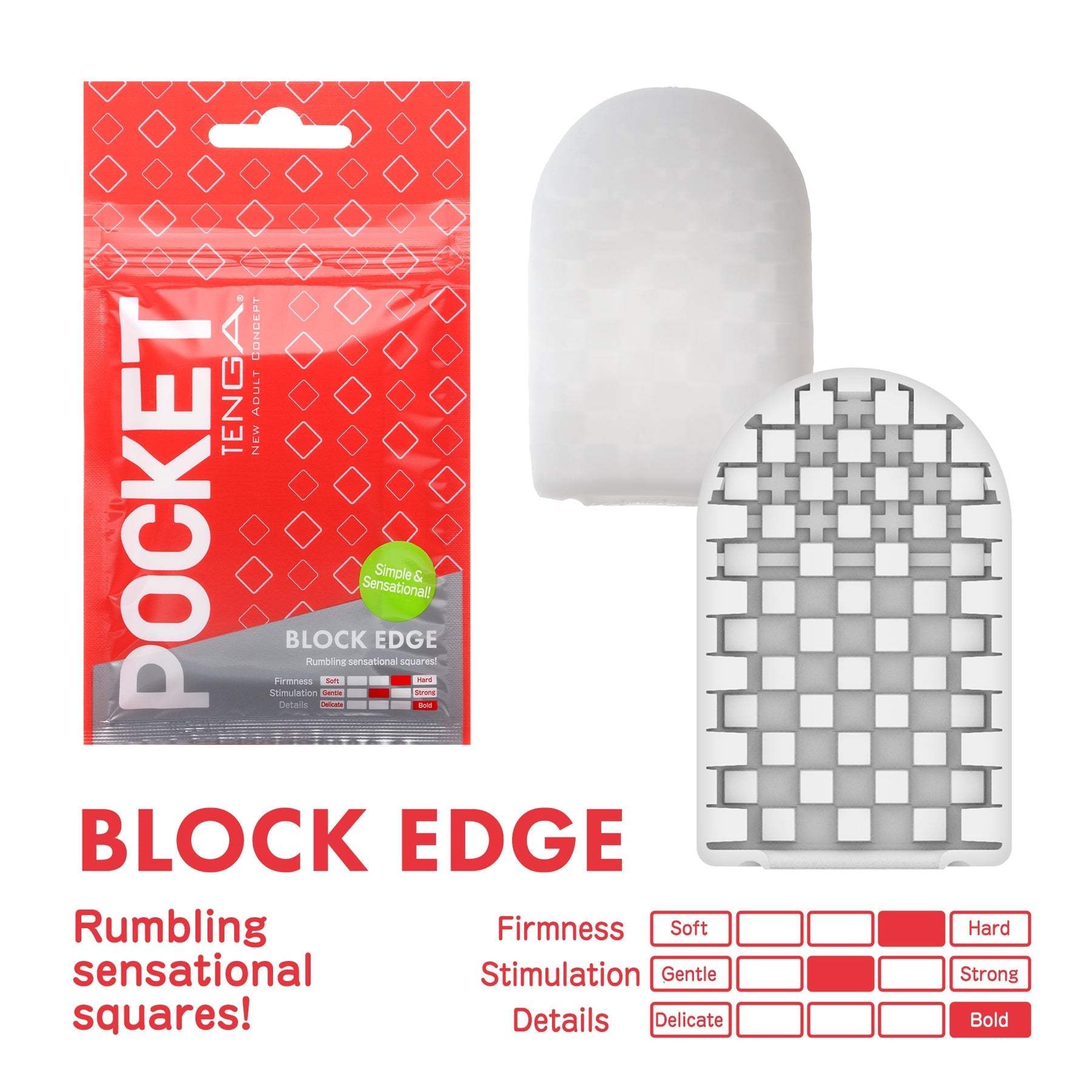 Pocket Tenga Block Edge disposable male masturbation sleeve with rumbling sensational squares.