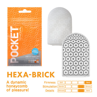 Tenga Hexa-Brick Pocket disposable masturbator with honeycomb texture.