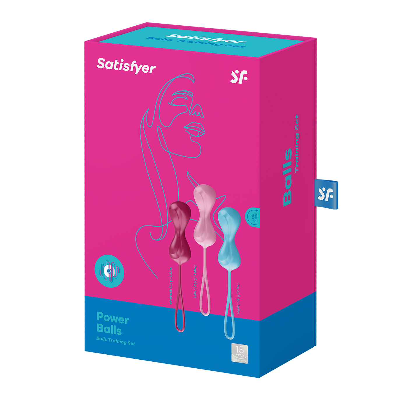 Satisfyer Power Balls pelvic floor training set with three weighted silicone balls.