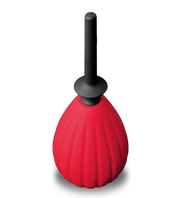 Red silicone enema bulb with black handle.