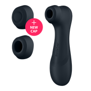 Dark grey Satisfyer Pro 2 Generation 3 clitoral air pulse vibrator with two caps.