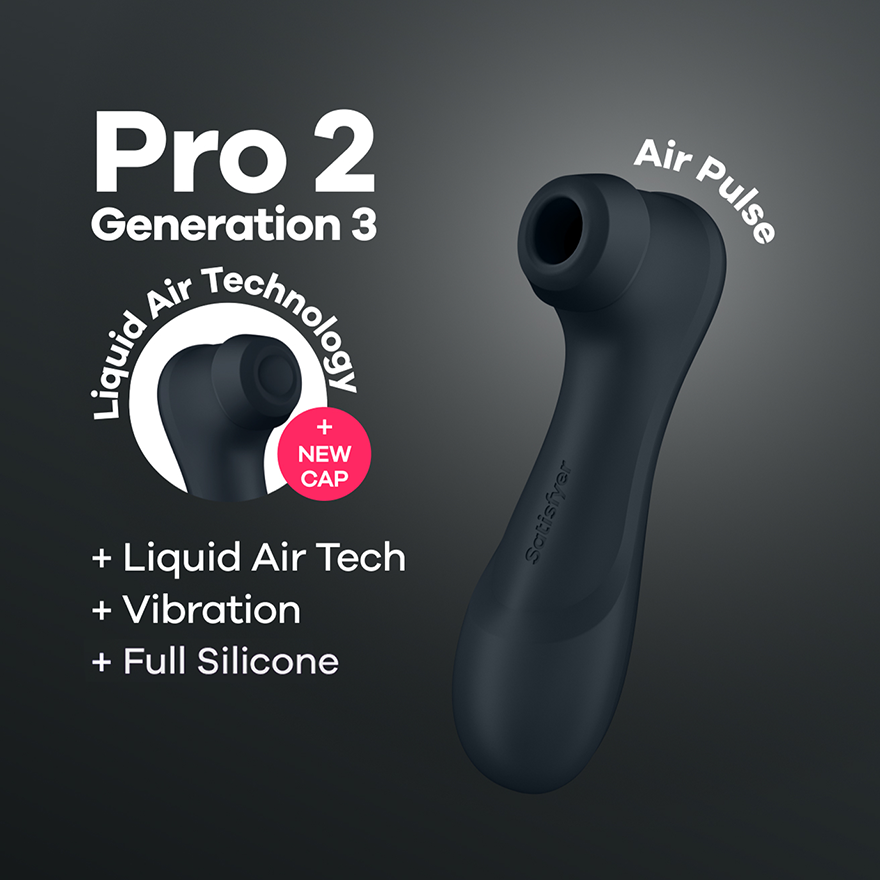 Satisfyer Pro 2 Generation 3 dark grey clitoral air pulse vibrator with Liquid Air Tech.