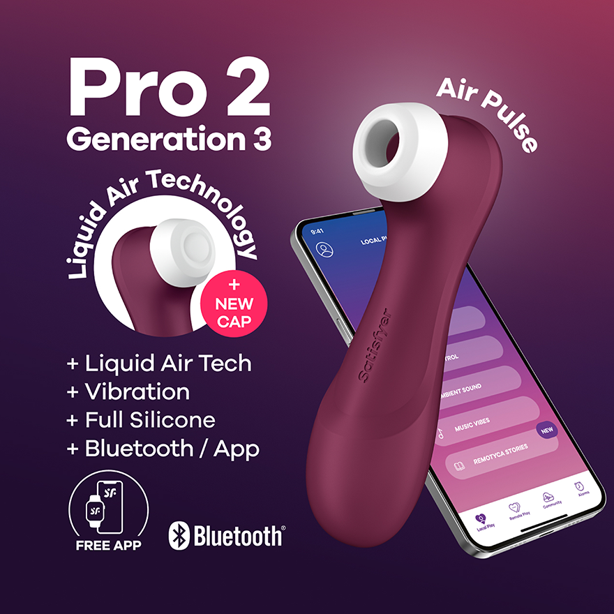 Satisfyer Pro 2 Generation 3 wine red app-controlled vibrator with Liquid Air Technology.