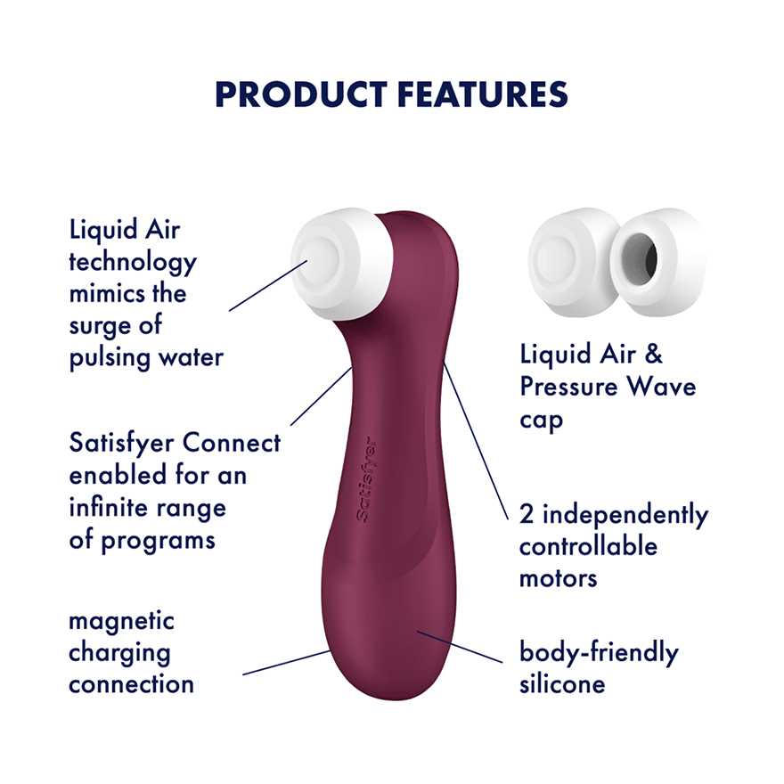 App-controlled wine red vibrator with liquid air technology and pressure wave cap.