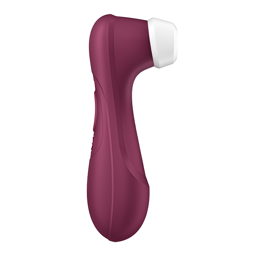 App-controlled wine red vibrator with a white tip.
