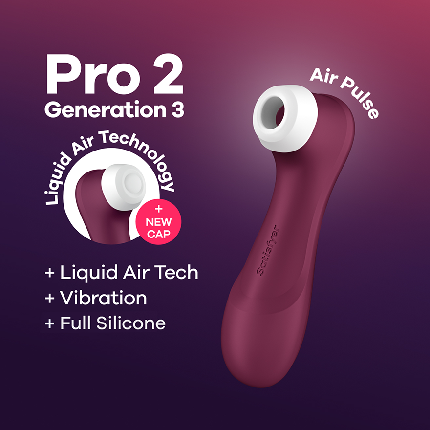 Wine red Satisfyer Pro 2 Generation 3 clitoral air pulse vibrator with liquid air technology.